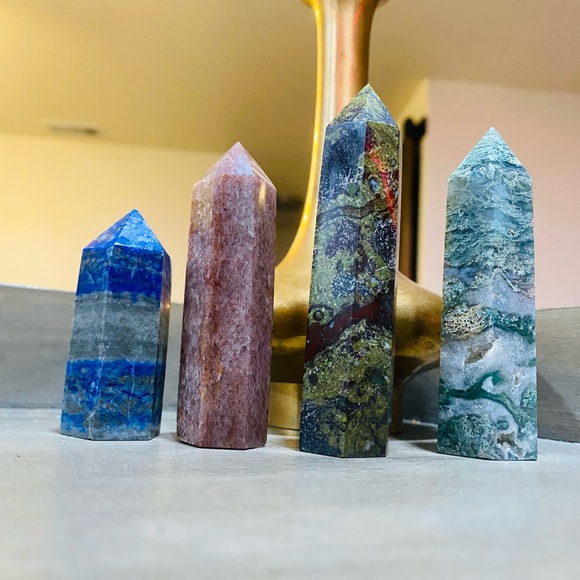 SOLD Moss Agate With Geode Inclusions Crystal Tower - Picture 5 of 7